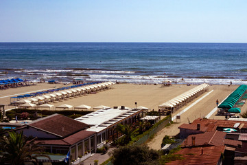 aerial view of the beach of marina di pietrasanta in tuscany, italy