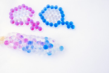 Spermatozoa in the condom and the cell, preventing fertilization. Contraceptives against pregnancy, safe sex from genital tract diseases or AIDS.