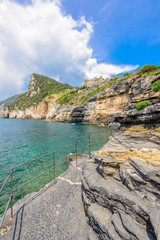 Ligurian coast. View from the old fortress in Portovenere town, Italy