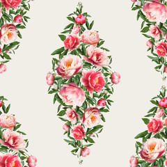  Pink floral pattern on a white background, seamless design