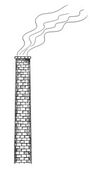 Vector cartoon drawing conceptual illustration old smoking factory smokestack or chimney. Environmental concept of air pollution.