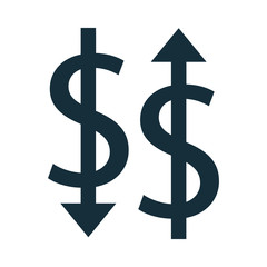 Obraz premium money dollar symbols with arrows up and down silhouette style