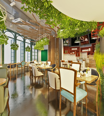 3d render of cafe restaurant