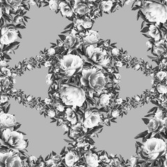 Black and white floral seamless pattern, tiles