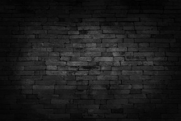 Plakat Black brick walls that are not plastered background and texture. The texture of the brick is black. Background of empty brick basement wall.