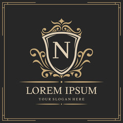 Luxury logo template, letter N logo design, vector illustration