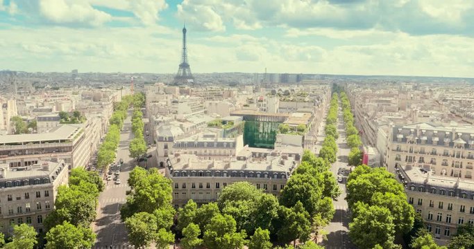 panoramic view of Paris, Champs Elysees and the Eiffel Tower