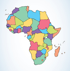 Africa with contours of countries. Vector drawing