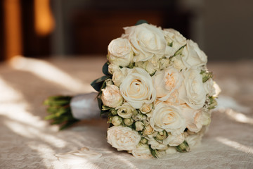 Bouquet of roses. Vintage photo of white wedding bouquet. 