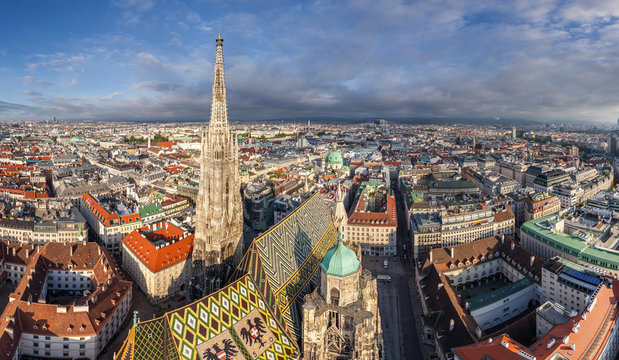 Panoramic aerial view of St. Stephen's Cathedral, Vienna, Austria