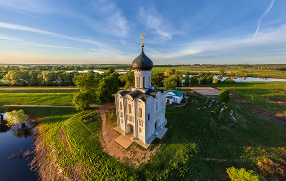 Aerial view of the Church of the Intercession on the Nerl, Vladimir, Golden Ring of Russia