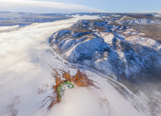 Aerial view of Grand Prismatic Spring, Yellowstone National Park, USA