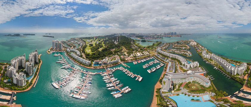 Panoramic aerial view of Sentosa Island, Singapore
