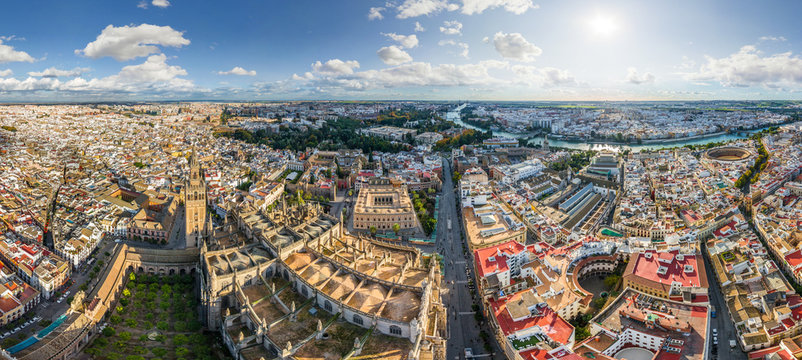 Panoramic aerial view of the city of Seville, Spain