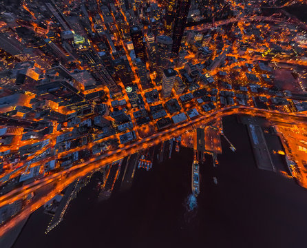 Aerial view of the city of Seattle at night, USA