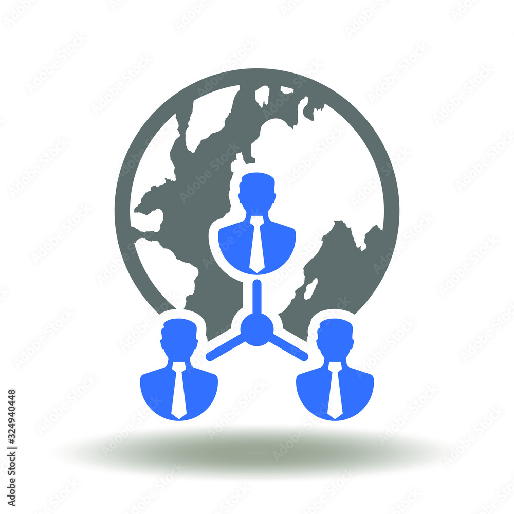 Poster earth planet people network icon vector. global networking communication logo. internet data concept