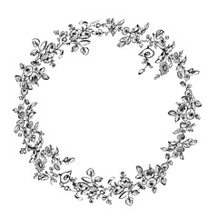  Wreath, chaplet of flowers roses, leaves fastened in a ring and used for decoration,  black on white background