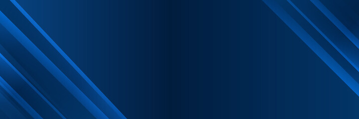 High contrast blue and dark blue glossy stripes. Abstract tech graphic banner design. Vector corporate background for wide banner