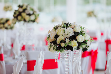 Coziness and style. Modern event design. Table setting at wedding reception.
