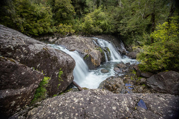 Patagonia el chalten secret waterfall in los glaciares national park argentina. mount fitz roy in the background
