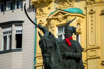 Fototapeta na wymiar Sculpture with tie in Zagreb, Croatia