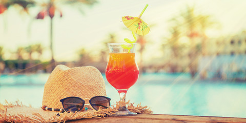 drink a cocktail on vacation. Selective focus.