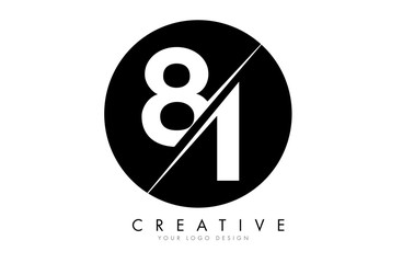 Naklejka premium 81 8 1 Number Logo Design with a Creative Cut and Black Circle Background.