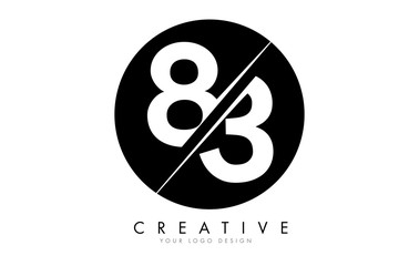 83 8 3 Number Logo Design with a Creative Cut and Black Circle Background.