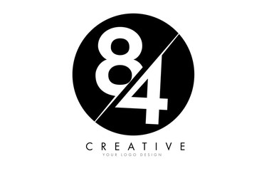 84 8 4 Number Logo Design with a Creative Cut and Black Circle Background.