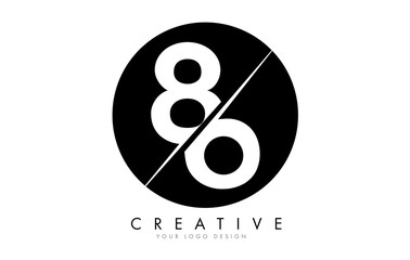 86 8 6 Number Logo Design with a Creative Cut and Black Circle Background.