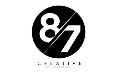 Naklejka premium 87 8 7 Number Logo Design with a Creative Cut and Black Circle Background.