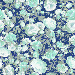 Vintage blue floral seamless pattern , Peony flowers