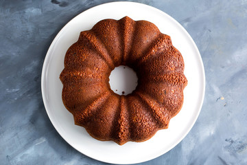 Directly above view of walnut apricot bundt cake