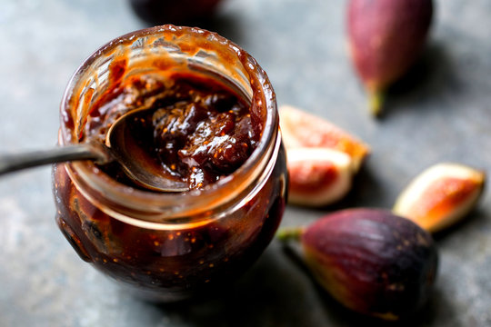 Directly Above View Of Fig Jam In Jar