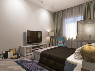 3D render interior design of a modern bedroom