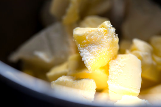 Selective focus of butter and sugar