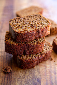 Selective focus of honey spiced bread on wooden surface