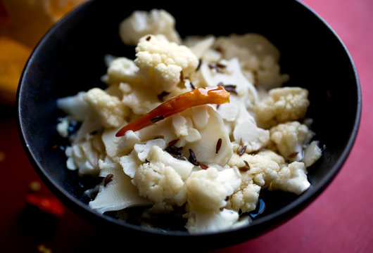 Close up of pickled cauliflower in bowl