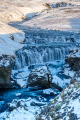 Skógafoss Waterfall in Iceland during winter time