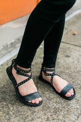 Black leather platform sandals