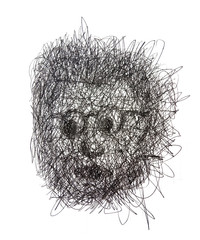 Cartoon drawing, man's face from chaotic lines. Pixel graphics. - obrazy, fototapety, plakaty