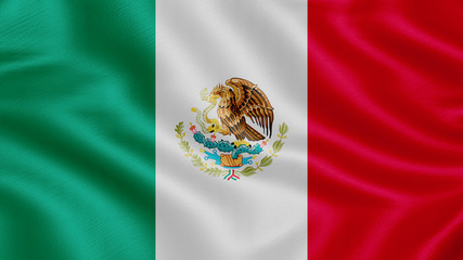 Flag of Mexico. Realistic waving flag 3D render illustration with highly detailed fabric texture.