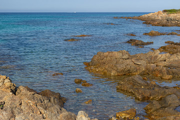 Fototapeta na wymiar stony coast line of Sardinia island, Tyrrhenian coast, Italy