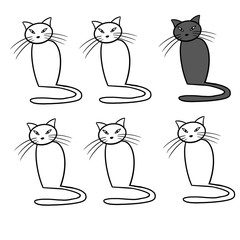 abstract cat, line art, lovely cute kitten, cunning animals, art, drawing for printing, white cats, gray cat