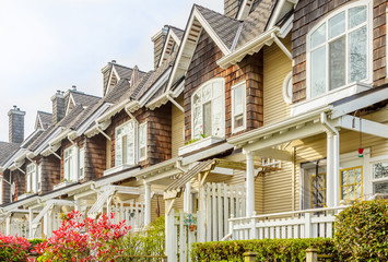 Modern apartment buildings in Richmond, British Columbia, Canada.