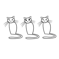  three abstract cat, line art, lovely cute kitten, cunning animals, art, drawing for printing