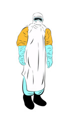Fototapeta na wymiar A male doctor in protective overalls and a mask. Coronovirus protection concept. 
