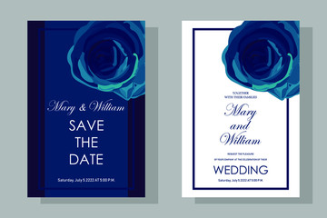 set of wedding cards in blue color. rose flowers. eps10 vector stock 