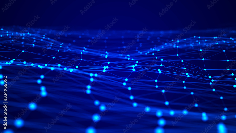Aufkleber Network connection dots and lines. Technology background. Plexus. Big data background. 3d rendering.