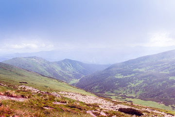 Carpathian mountains in the fog